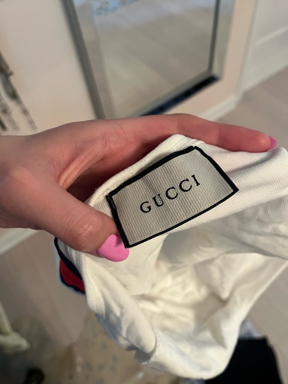 Gucci White Crop Tank with Gold Logo and Red-Blue Stripe - Picture 2 of 2